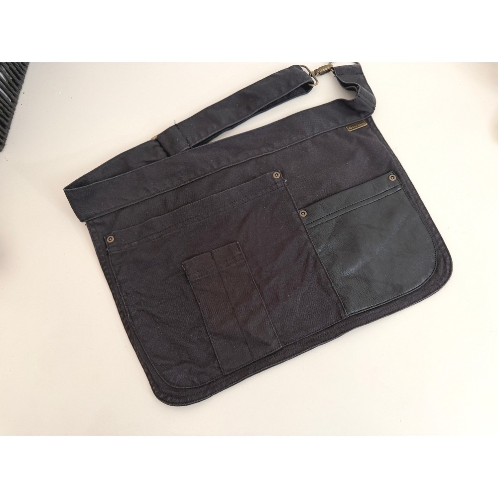 Chef Works Urban Collection Black Canvas Waist Apron Faux Leather Pocket AW047